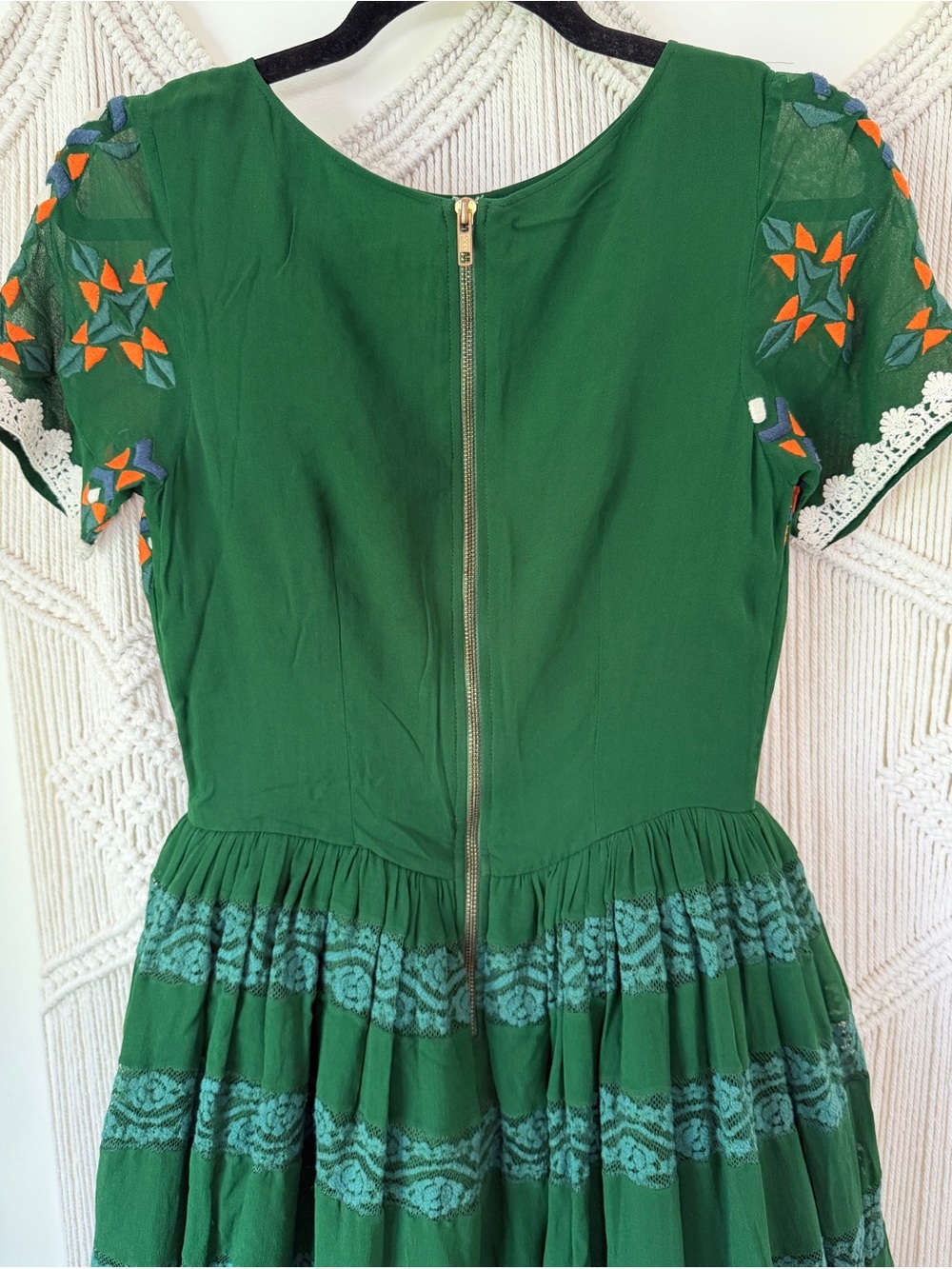 Hemant & Nandita Anthropologie Green Embroidered Full Skirt Dress S - Picture 11 of 14